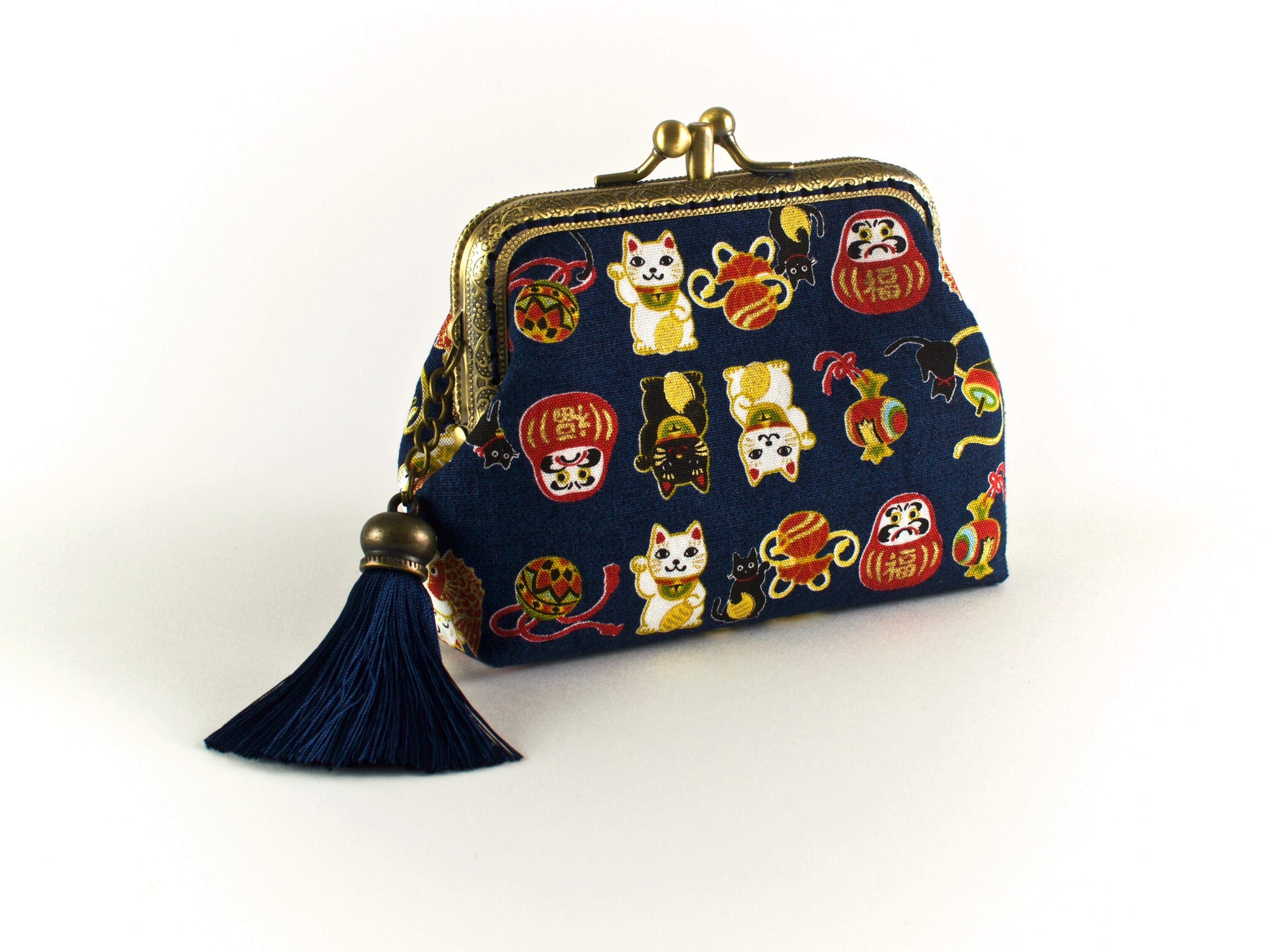 Hand Crafted Navy Blue Japanese Lucky Cat Coin Purse on Bronze Etsy