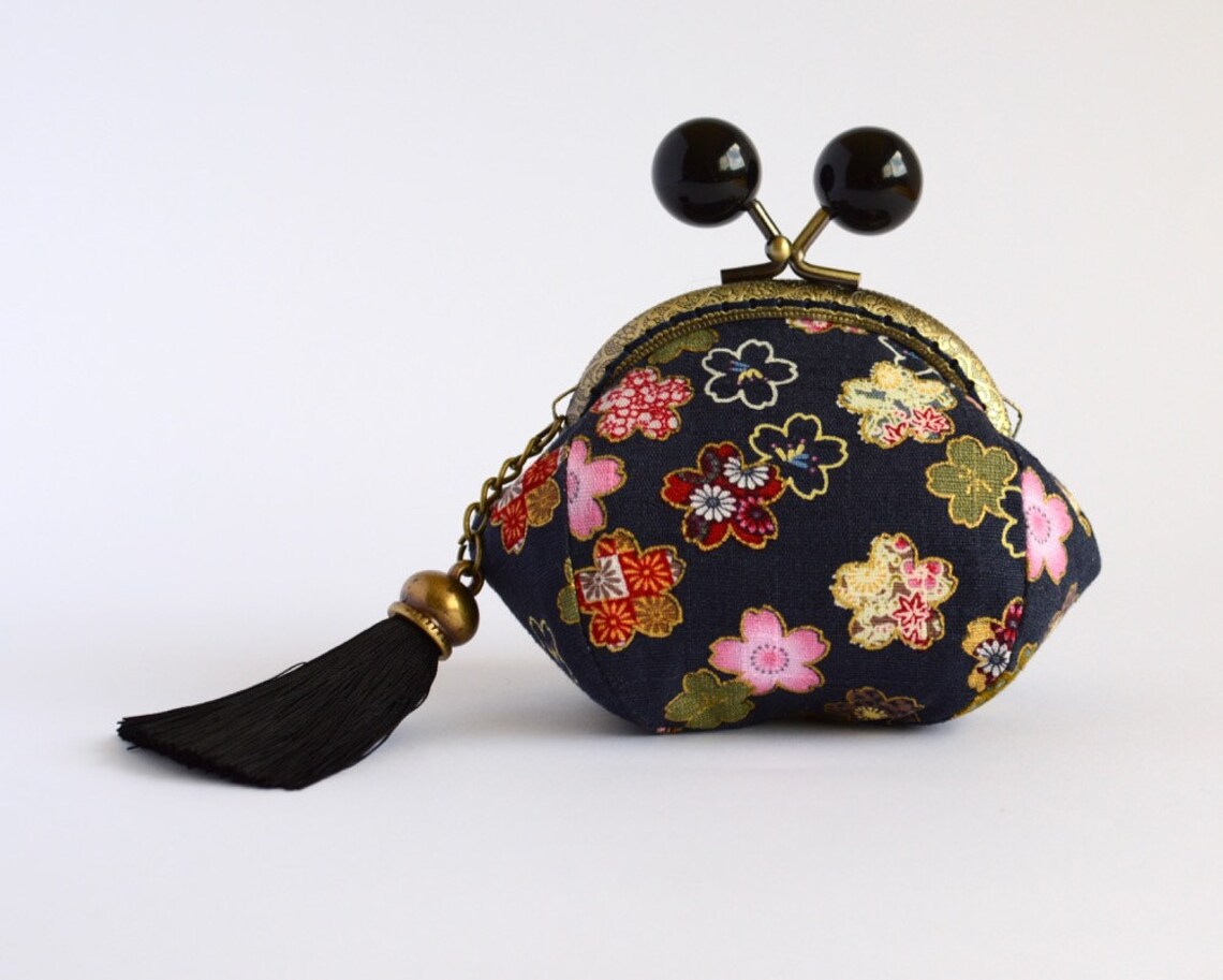 Hand Crafted Gold Embossed Japanese Coin Purse With Kiss Lock Etsy