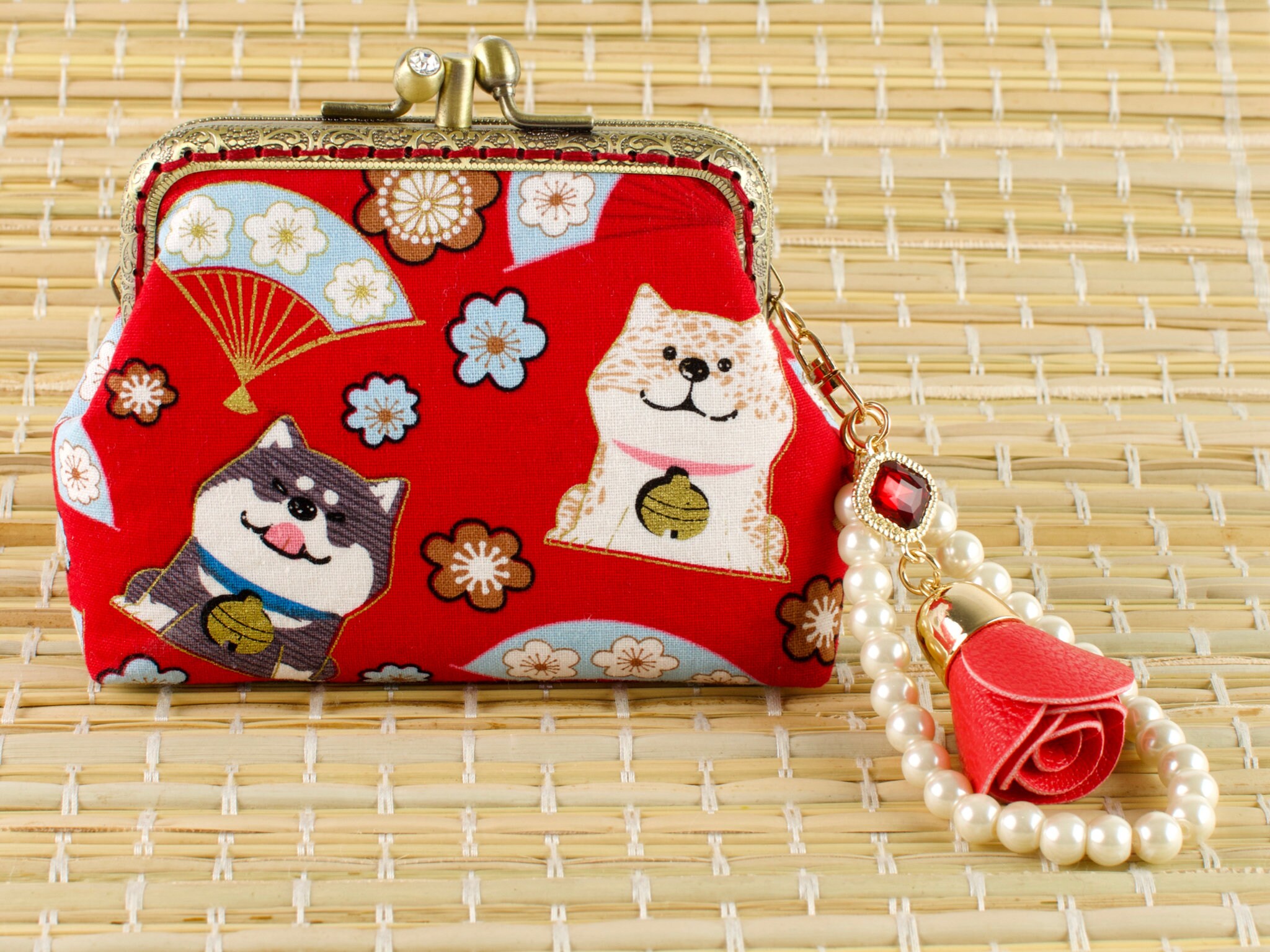 Twin-compartment Handmade Japanese Cranes Pink Coin Purse Collectable #0170 Twin-compartment Handmade Japanese Cranes Pink Coin Purse Collectable #0170