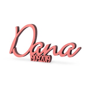 Nome com data - letras decorativas em madeira