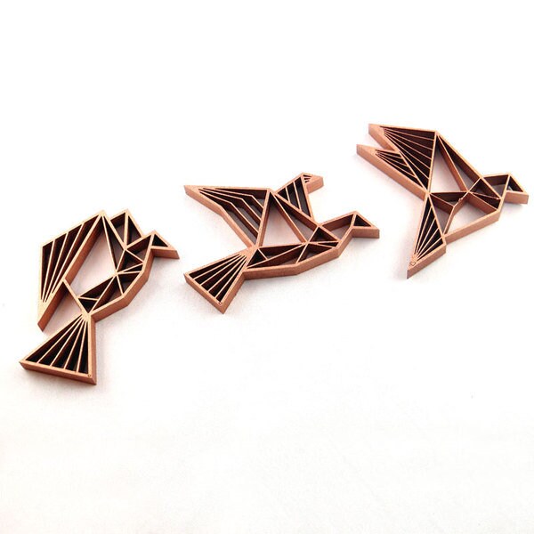 Trois Oiseaux, Volant - Motif de Bois 3D et Décoration Murale