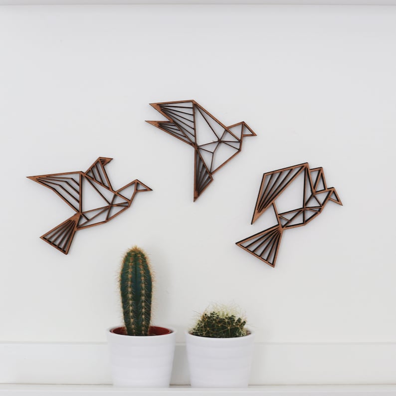drei Vögel, fliegend 3D Holz Motiv & Wand Deko Bild 1