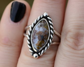 Ocean jasper ring in size 7 US handmade with sterling silver 925, unique jewelry