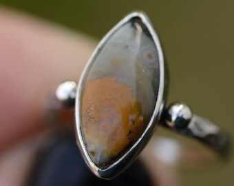 Ocean jasper ring in size 6 US handmade with sterling silver 925, unique jewelry