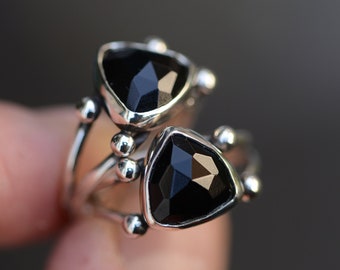 Anillo de ónix negro natural hecho a mano con plata de primera ley 925, anillo único de platero