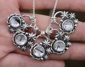 Toermalijnkwarts ketting met poolster handgemaakt van sterling zilver 925, ambachtelijke sieraden, handgemaakte sieraden, heksensieraden