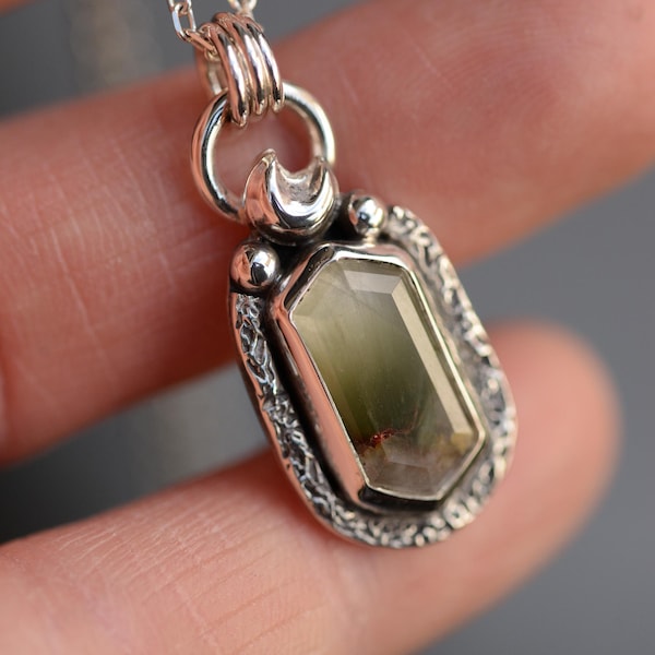 Sterling Silver Garden Quartz Pendant Necklace | Unique Lodolite Moss Inclusion Jewelry | Handmade by Silversmith