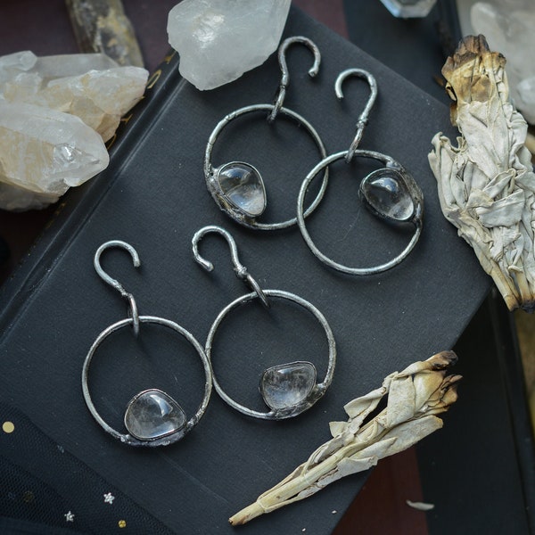 Rutile quartz ear weights , ooak ear hooks , bodyjewelry , goth art , elven jewelry  , flesh tunnel , stretched ears, witchy, crystals, boho