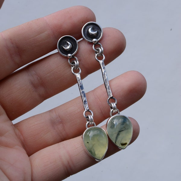 Prehnite earrings, medieval earrings, alternative fashion, pastel goth clothing, elven jewelry, nordic jewelry, witch fashion, art, gothic