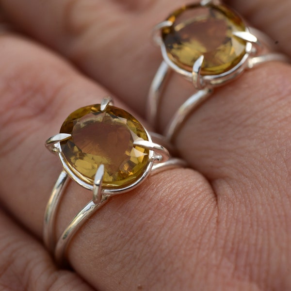 Lemon quartz ring handmade with sterling silver 925 in different ring sizes, ooak jewelry