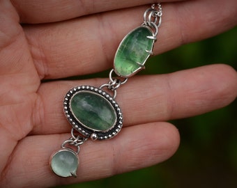 Fluorite silver necklace handmade with sterling silver, multi stone necklace, ooak