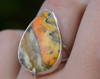 Bumble bee jasper ring in size 7.5 US handmade with Sterling silver 925 , artisan jewelry