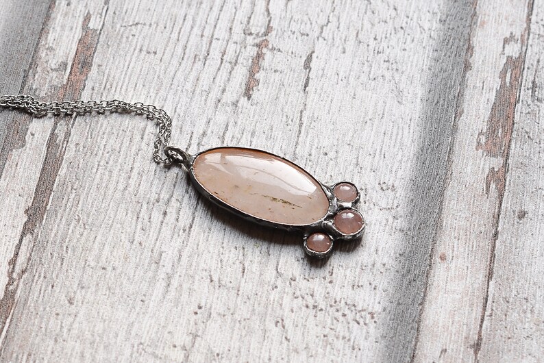 Peach aventurine with rose quartz necklace nickel/&lead free chain