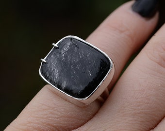 Tourmaline quartz ring in size 5 US, Sterling silver 925 , celestial ring, handmade jewelry, elven jewelry, wanderlust jewelry, art