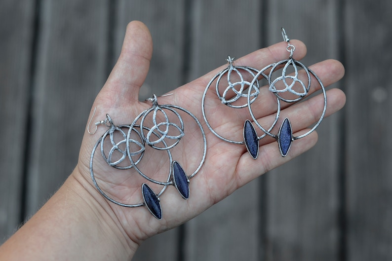 gift for her Triquetra witch jewelry ooak earrings unique gifts crystal earrings Handmade sandstone earrings with trinity knots