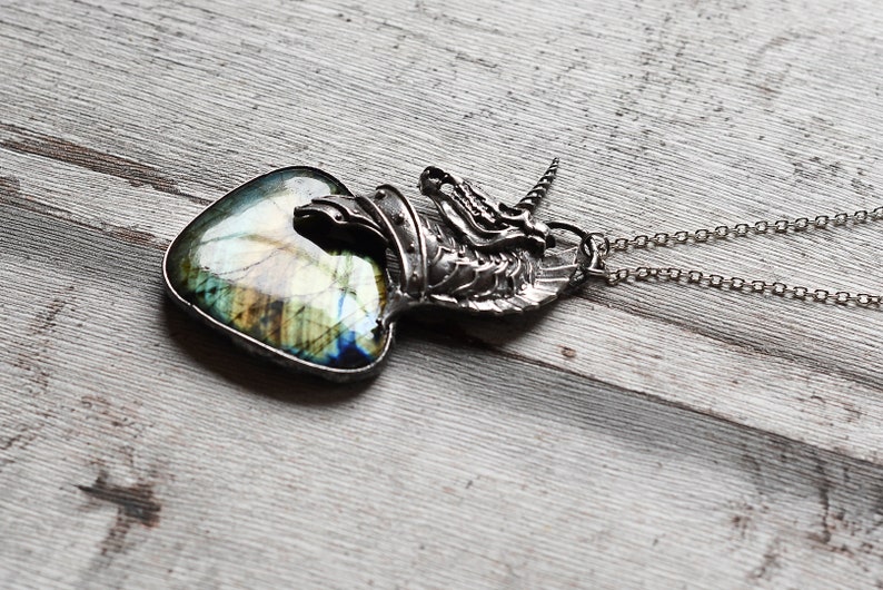 Unicorn skeleton with labradorite nickel/&lead free chain