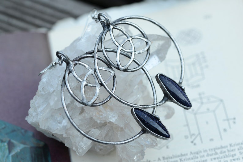 gift for her Triquetra witch jewelry ooak earrings unique gifts crystal earrings Handmade sandstone earrings with trinity knots