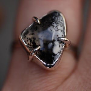 dendritic agate ring in size 8.5 handcrafted with solid sterling silver by artisan silversmith