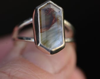 Garden Quartz Ring, Moss Inclusion Quartz, Sterling Silver Botanical Ring, Witchy Nature Jewelry, Forest Gemstone Ring
