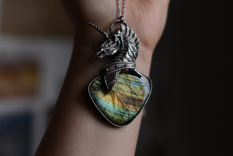 Unicorn skeleton with labradorite nickel/&lead free chain
