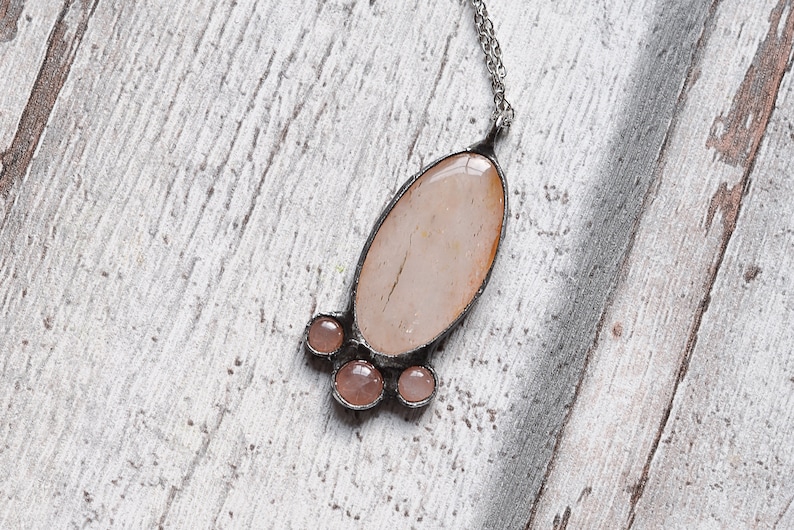 Peach aventurine with rose quartz necklace nickel/&lead free chain