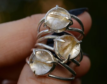 Rutilated quartz ring with claws, gift for her, handmade jewelry, sterling silver, gothic ring, celestial jewelry, one of a kind, witch ring
