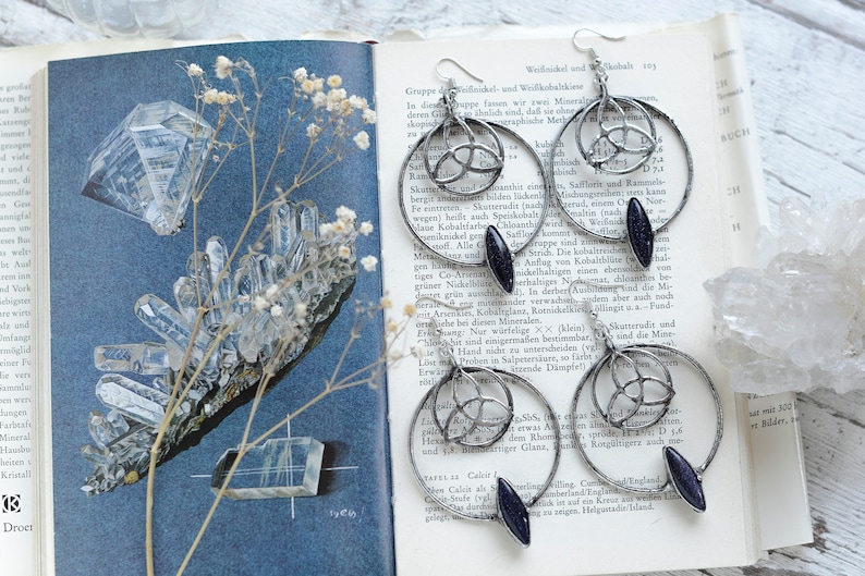 gift for her Triquetra witch jewelry ooak earrings unique gifts crystal earrings Handmade sandstone earrings with trinity knots
