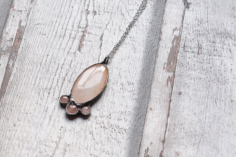 Peach aventurine with rose quartz necklace nickel/&lead free chain