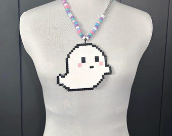 Cute Ghost Kandi/Perler with ring and clasp attached