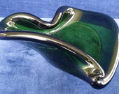 Vintage Murano style heavy heart shaped green glass dish
