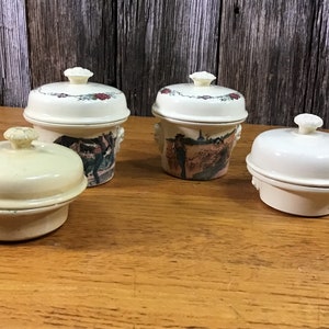 Set of 4 vintage/antique terrine Simplex lidded pots