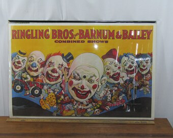 Vintage 1970s Ringling Bros Combined Shows poster CLOWNS