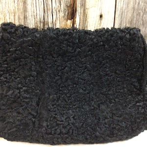 Vintage muff black lamb fur with zippered pocket