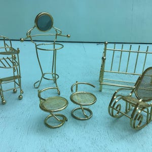 6 pieces vintage brass doll house furniture