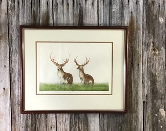 Dan Mitra hand colored etching STAGS signed and numbered