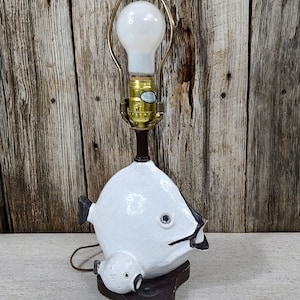 Mid century Ivo de Santis style two white fish lamp
