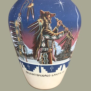 R Underbaggage large painted vase Lakota design