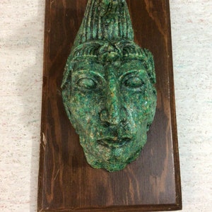 Mid century Mexican Aztec green stone bust wall plaque