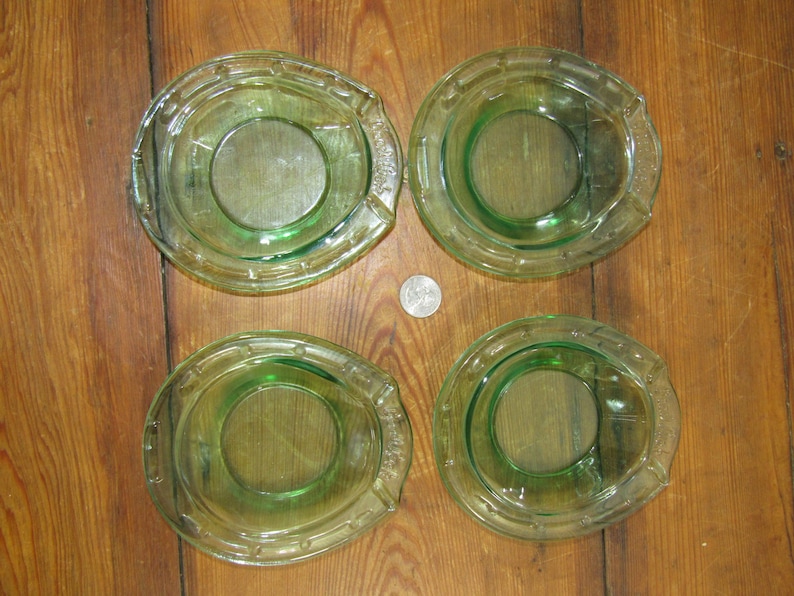 4 Green Glass Good Luck Horseshoe Ashtrays Etsy