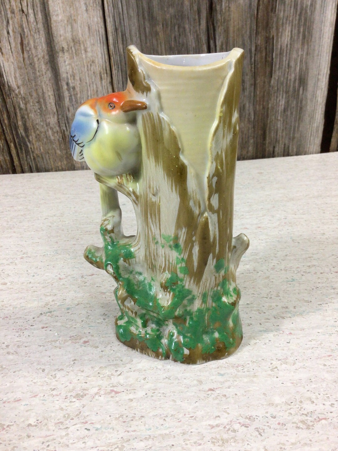 Vintage Pottery Vase Bird on a Stump Etsy