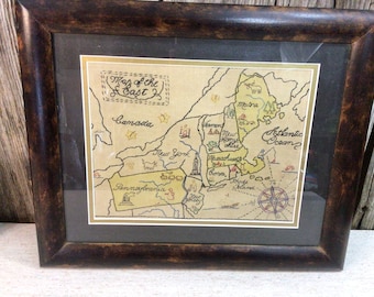 Vintage embroidered linen map sampler Map of the East