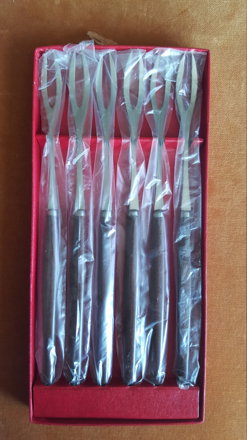 Set of 6 mid century long forks made in Japan