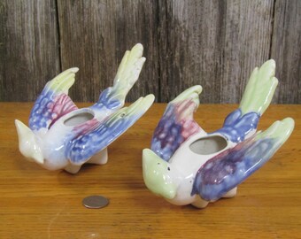 Pair vintage ceramic bird planters