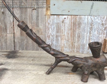 Large carved Mweka pipe from Zaire or the Democratic Republic of the Congo
