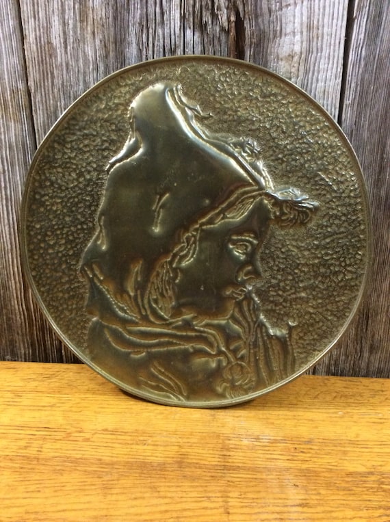 Charming Vintage Brass Plaque of Little Girl 
