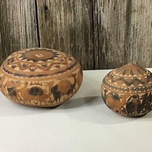 2 vintage carved gourds from Peru