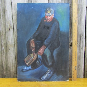 Vintage painting of a coal minor with lunch bucket