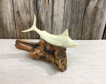 Vintage John Perry sculpture Swordfish on Burl
