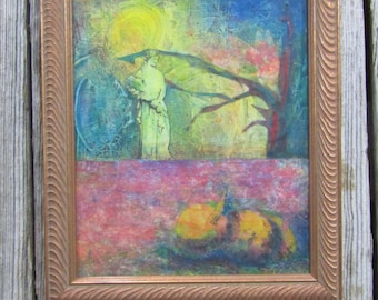 Mixed media painting by Marion Cloaninger titled Winter Garden