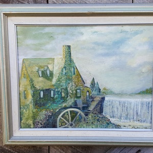 Vintage Öl auf Leinwand Gemälde einer Steinmühle